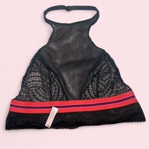 Victoria’s Secret Black Lace & Mesh High Neck Halter Bralette NWT 2010s☆